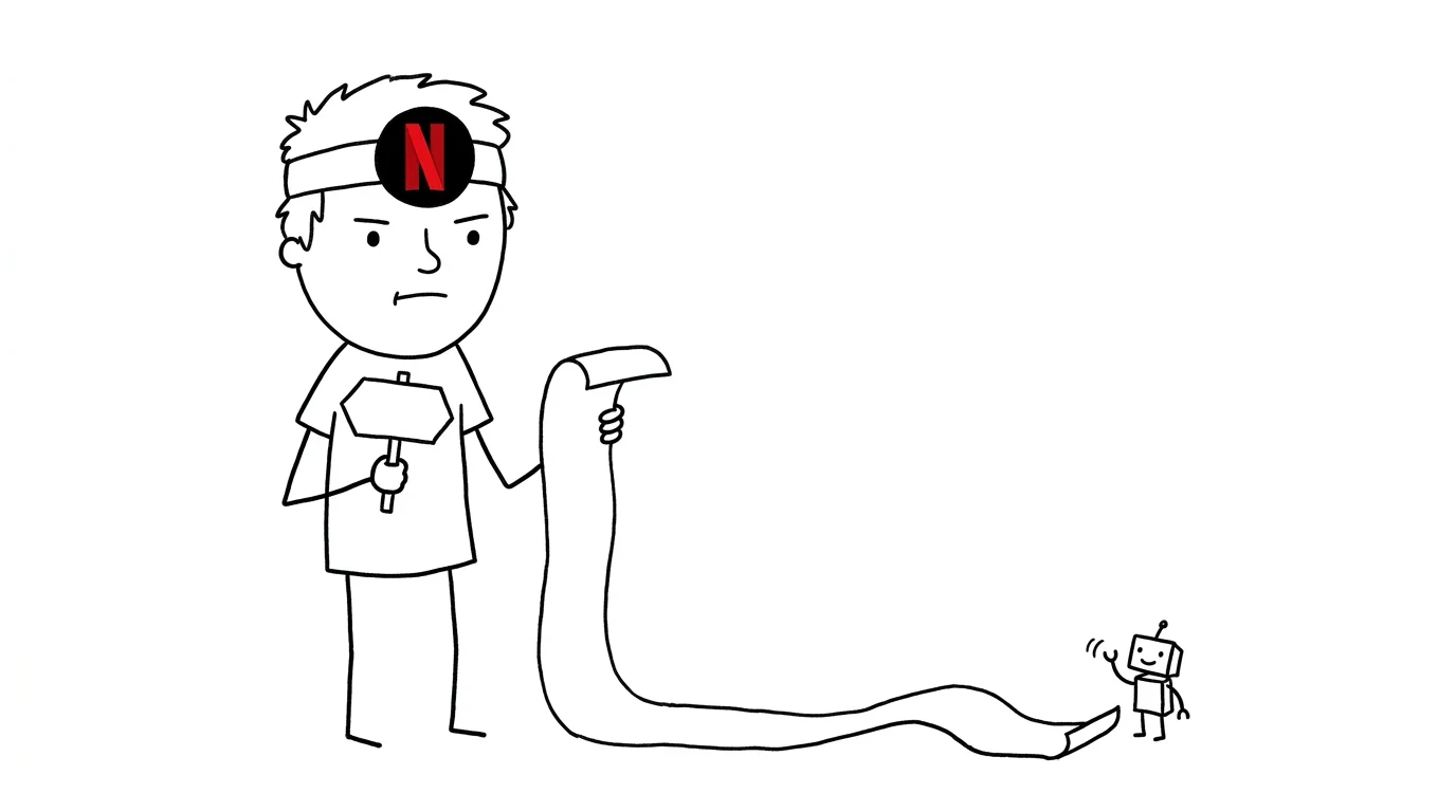 A confused person points at a cardboard animal while a magician shushes them and robot puzzle pieces hide in its fur.