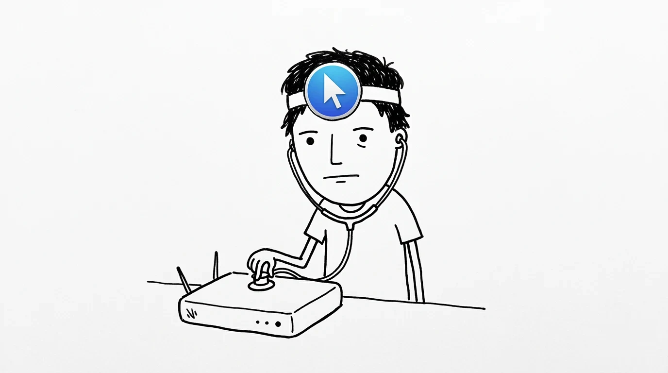 A serious person examines an oversized network router with a stethoscope.