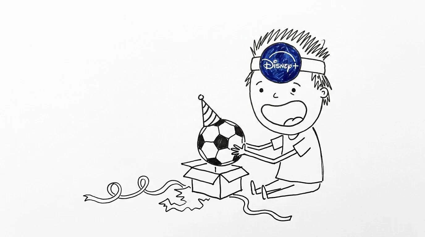 A delighted person unwraps a small box holding one football wearing a party hat.
