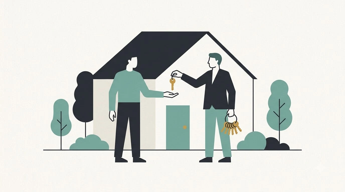 A person receives a spare house key while another person keeps the full key ring.