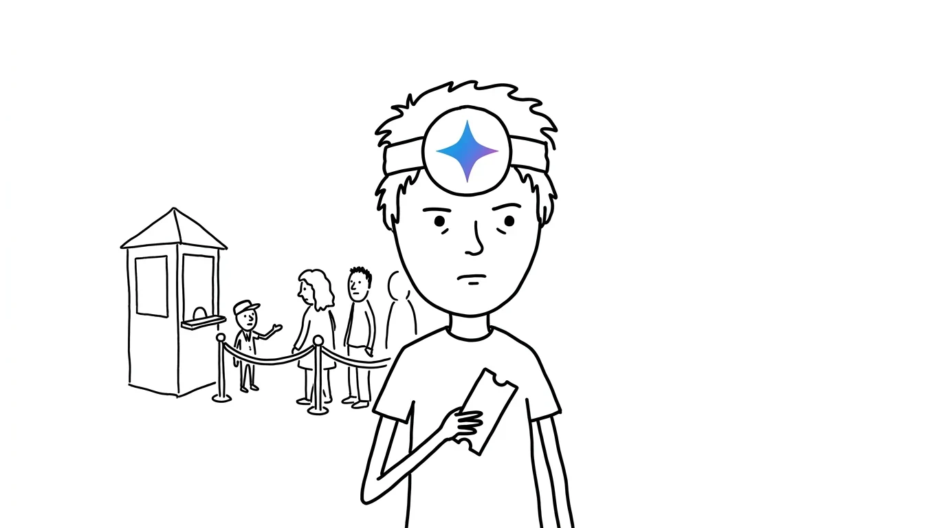 한 사람이 줄 맨 뒤에서 어울리지 않는 색의 표를 들고, 앞쪽 사람들이 안내원 안내로 통과하는 모습을 경계하며 봅니다.
