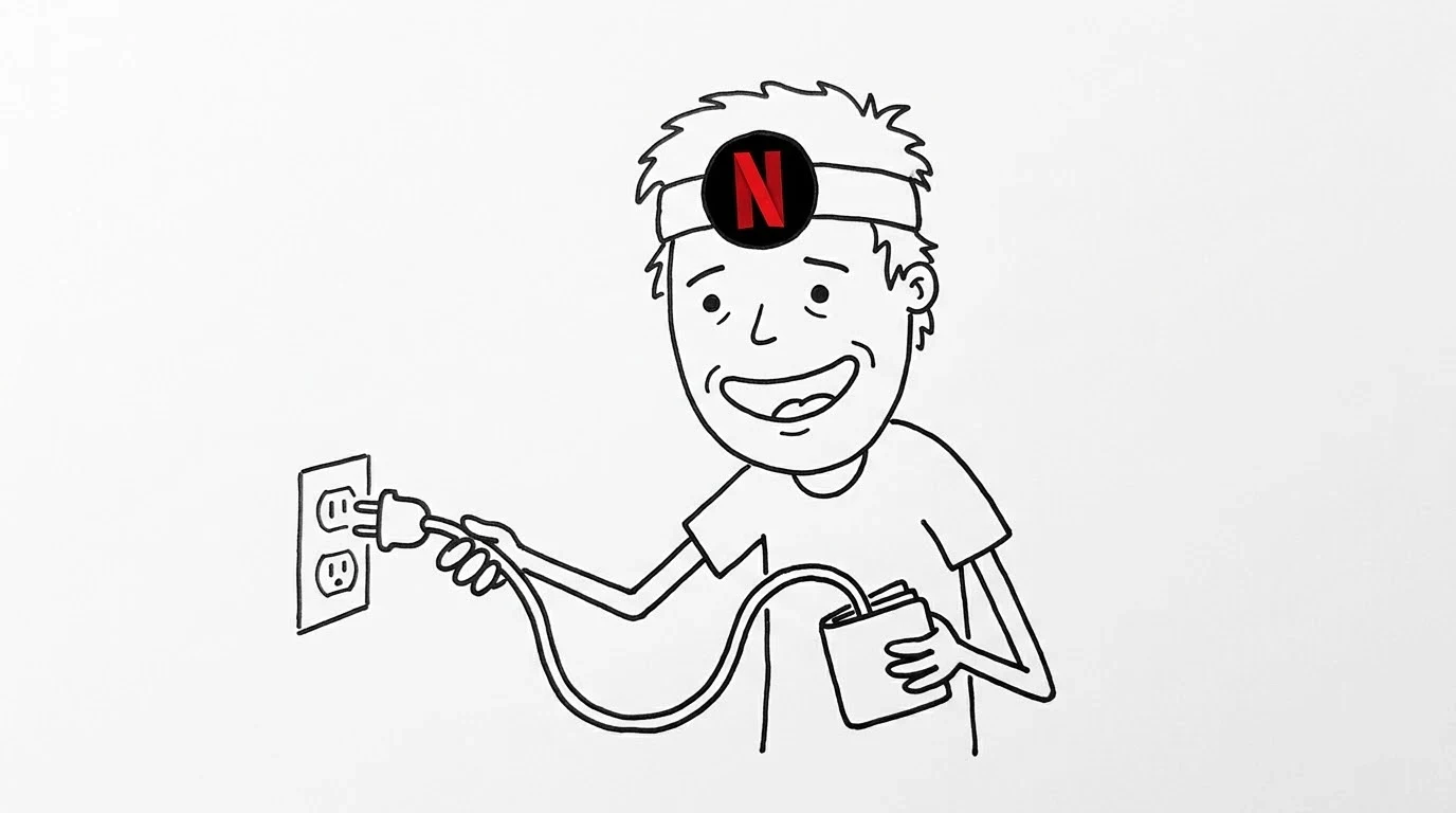 A relieved person unplugs a cord attached to their wallet from a wall socket.