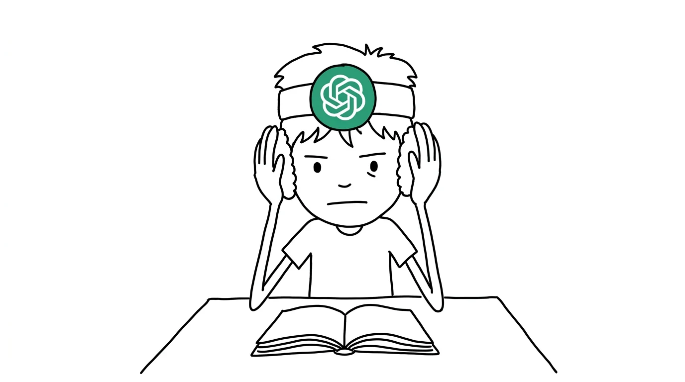 A focused teen studies a blank book while wearing giant earmuffs shaped like hands.