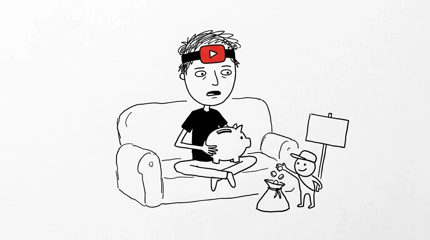 머리가 헝클어진 사람이 저금통에서 동전을 꺼내 가는 우편배달부를 어리둥절하게 바라보는 그림입니다.